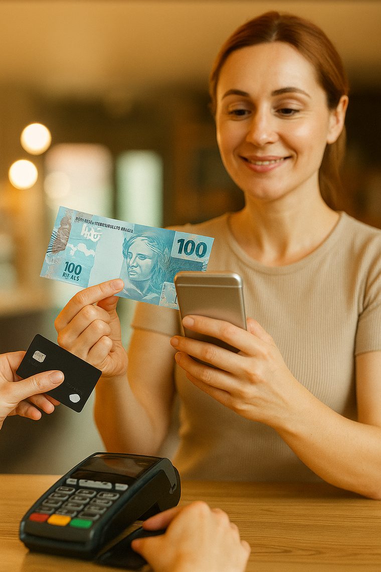 Cliente pagando uma compra na maquininha